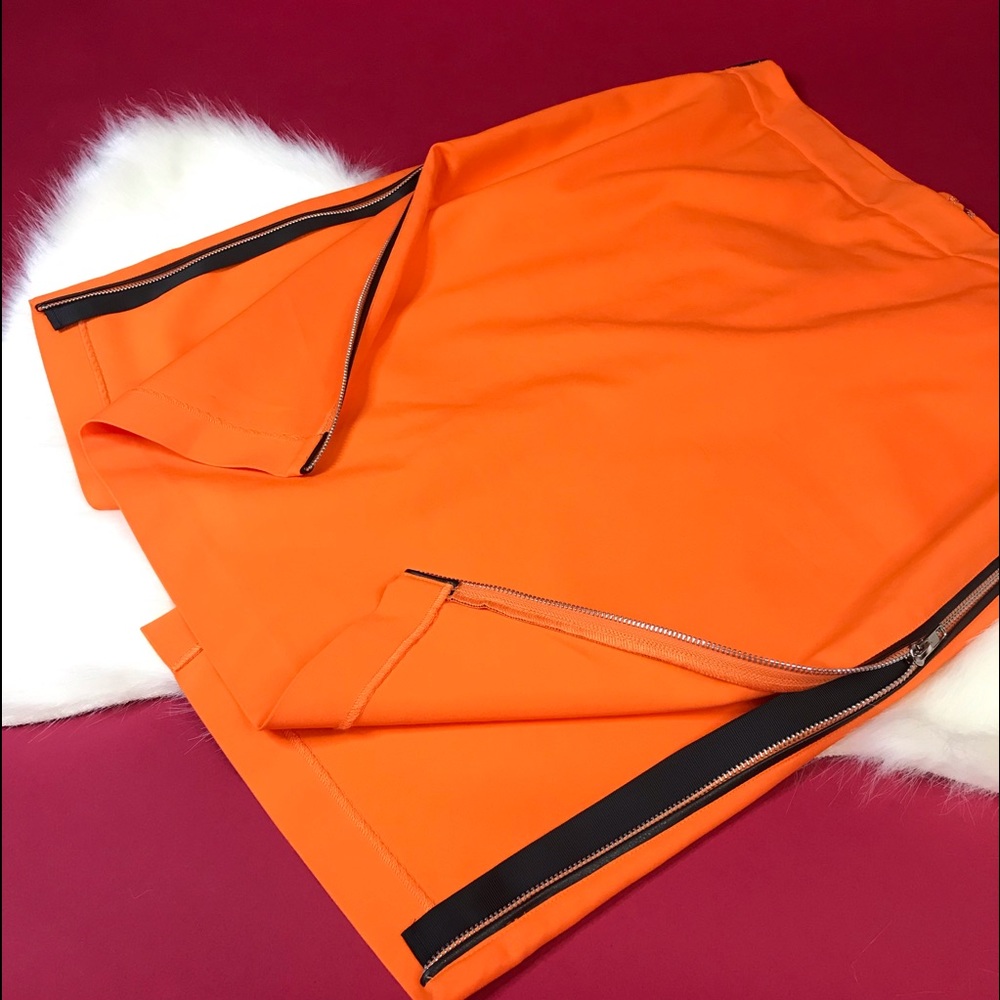 Eloquii Orange Exposed Side Zipper Slit Skirt
